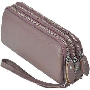 NGIL Genuine Leather RFID Three Zippered Wristlet Handbag for Women, Large Capacity Clutch Purse, Card Case & Money Organizer
