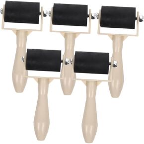 FUNOMOCYA Premium 5-Pack Small Brayer Rollers for Crafting - Compact Wooden Glue Roller Ideal for Printmaking Block Stamping and Painting Hard Rubber Ink Applicator and Embossed Screed