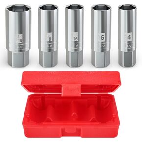 5PCS Magnetic 3/8" Drive Spark Plug Socket Set, Metric 14mm 16mm Thin Wall Socket and SAE 9/16-inch 5/8-inch and 13/16-inch CR-V Steel Sockets