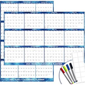 32" x 48" 2025 Wall Calendar Dry Erase - Large Blue Starry Sky Calendar Wet & Dry Erasable Laminated 12 Month Annual Yearly Planner, Reversible, Horizontal/Vertical (2025 Wall Calendar)