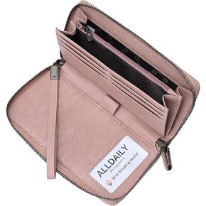 Women's RFID Blocking Leather Zip Around Wallet Large Phone Holder Clutch Travel Purse Wristlet (Black)