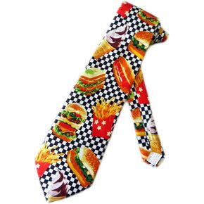 Mens Fast Food Diner Burgers Necktie - White - One Size Neck Tie