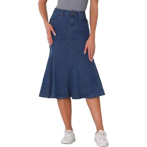 Allegra K Casual Denim Skirt for Women's High Waisted A-Line Flared Midi Skirts