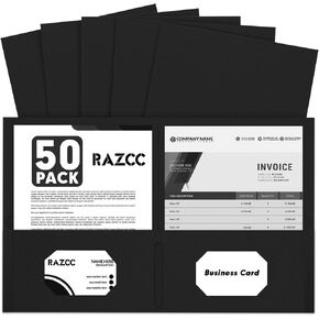 Two Pocket Folders, RAZCC 50 Pack 2Pocket Folders Fit Letter Size Paper, Paper Folders with Pockets for School Office Business Home, Black