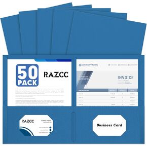 Two Pocket Folders, RAZCC 50 Pack 2Pocket Folders Fit Letter Size Paper, Paper Folders with Pockets for School Office Business Home, Navy Blue