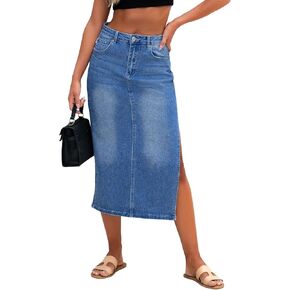 Genleck Women Denim Maxi Skirt Casual High Waist Jean Skirts with Side Spilt 2024