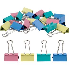 Large Binder Clips, 1.6 inch, 24 Pack, Colored Binder Clips, Paper Clamps Large Size for Office Supplies, 4 Vibrant Colors