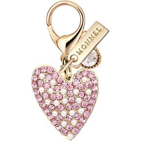 MC401 Crystal Love Heart Lobster Clasp Charm for Women with Velvet Bag (Pink,1 Piece)