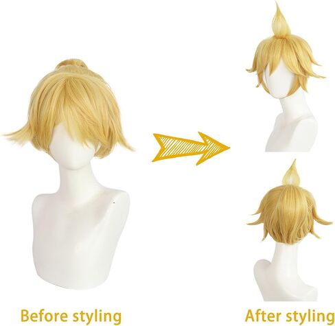 شعر مستعار JoneTing Kagamine Len [+ قبعة شعر مستعار] للرجال شعر مستعار قصير أشقر أصفر مموج ذيل حصان مع شعر مستعار أشقر أصفر شعر مستعار للرجال شعر مستعار أشقر قصير أصفر لحفلات الهالوين التنكرية in Kuwait