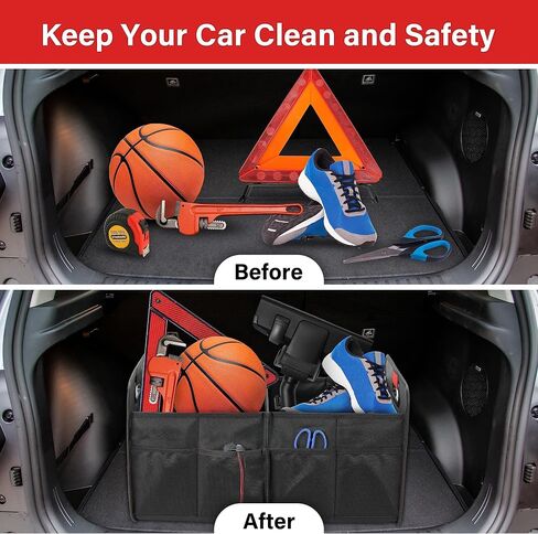 Simple Deluxe Trunk Organizer for Car/SUV/Truck, Collapsible 2 Compartment 50L Automotive Storage Box with 5 Pocket, 600D Waterproof Oxford Polyester, Anti-slip & Leak-proof, Red in Saudi Arabia