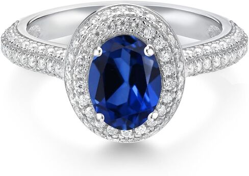Gem Stone King 925 Sterling Silver 8X6MM Oval Gemstone Birthstone and White Moissanite Halo Engagement Ring | Wedding Anniversary Promise Ring For Women | Size 5,6,7,8,9 in Saudi Arabia
