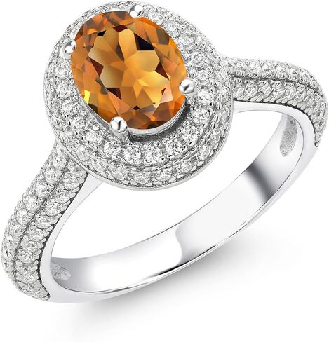 Gem Stone King 925 Sterling Silver 8X6MM Oval Gemstone Birthstone and White Moissanite Halo Engagement Ring | Wedding Anniversary Promise Ring For Women | Size 5,6,7,8,9 in Saudi Arabia