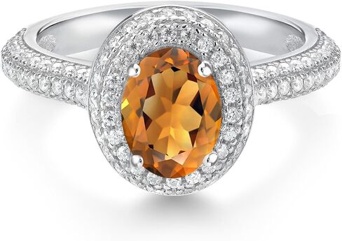 Gem Stone King 925 Sterling Silver 8X6MM Oval Gemstone Birthstone and White Moissanite Halo Engagement Ring | Wedding Anniversary Promise Ring For Women | Size 5,6,7,8,9 in Saudi Arabia