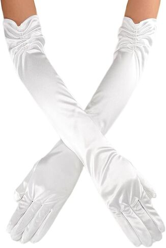 Latious Long Opera Satin Gloves White Bride Wedding Gloves Elbow Length 1920s Prom Gloves for Women in Kuwait