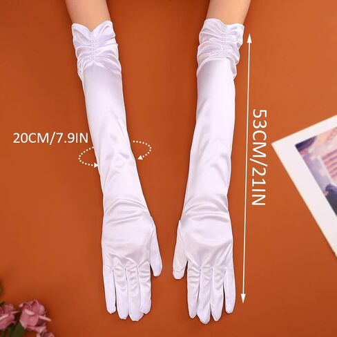 Latious Long Opera Satin Gloves White Bride Wedding Gloves Elbow Length 1920s Prom Gloves for Women in Kuwait