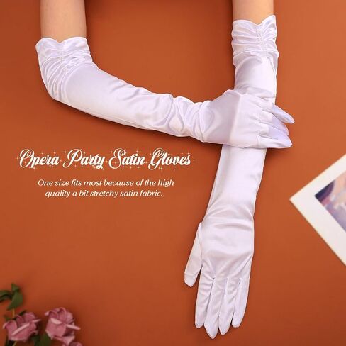 Latious Long Opera Satin Gloves White Bride Wedding Gloves Elbow Length 1920s Prom Gloves for Women in Kuwait