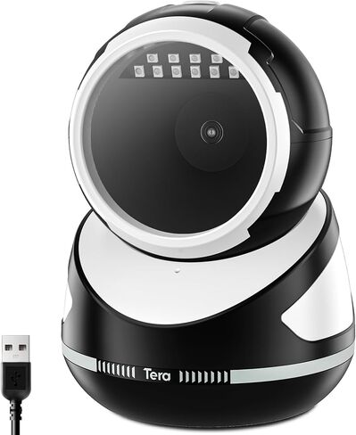 ماسح الباركود Tera متعدد الاتجاهات: الإصدار الاحترافي لسطح المكتب 1D 2D QR USB سلكي قابل للتعديل بزاوية التوصيل والتشغيل قارئ الرمز الشريطي لنقاط البيع سوبر ماركت متجر بيع بالتجزئة الدفع عبر الهاتف المحمول 9800 أبيض in Kuwait