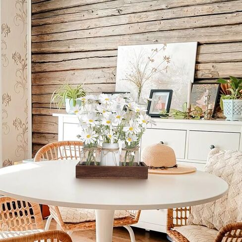 Warmtree Mason Jar Lights ديكورات طاولة مركزية لطاولة القهوة في المزرعة وصينية خشبية 3 برطمانات زهور وإضاءة LED لغرفة الطعام والحمام والمطبخ وديكور الصيف (أبيض) in Kuwait