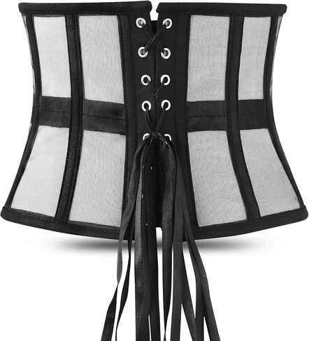 Mesh Corset Waist Trainer for Women, Lace Up Underbust Corset, Waist Cincher Shapewear Corset, Black Mesh Corsets in Saudi Arabia