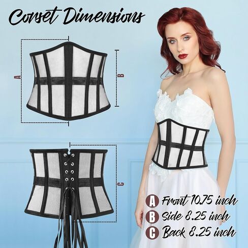 Mesh Corset Waist Trainer for Women, Lace Up Underbust Corset, Waist Cincher Shapewear Corset, Black Mesh Corsets in Saudi Arabia