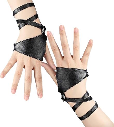 نصف كف بدون أصابع للنساء إكسسوارات عصر النهضة للنساء من جلد البولي يوريثان، قفازات ليلية للهالوين بأربطة in Kuwait