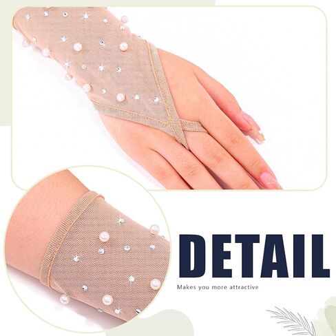 Glitter Rhinestones Fingerless Gloves Mesh Pearl Sheer Gloves Short Party Wrist Gloves for Women and Girls in Saudi Arabia