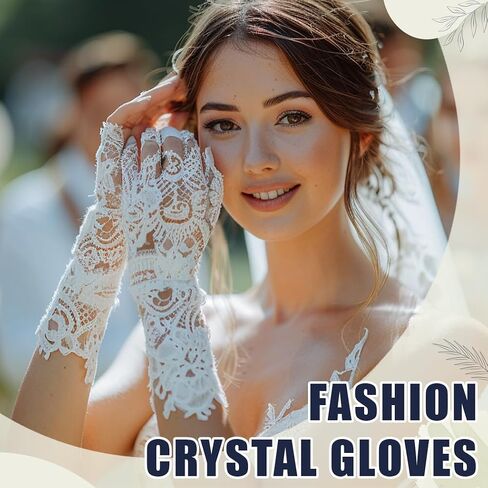 Glitter Rhinestones Fingerless Gloves Mesh Pearl Sheer Gloves Short Party Wrist Gloves for Women and Girls in Saudi Arabia