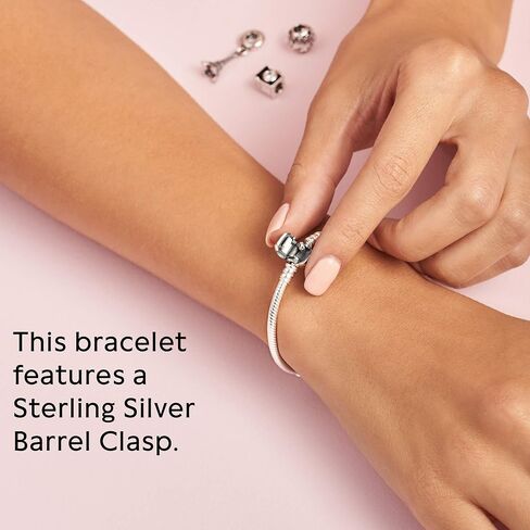 Pandora Jewelry Bundle with Gift Box - Family Heart Sterling Silver Charm & Moments Sterling Silver Snake Chain Charm Bracelet with Barrel Clasp, 7.9" - Gift for Women in Saudi Arabia