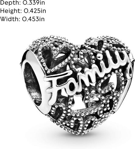 Pandora Jewelry Bundle with Gift Box - Family Heart Sterling Silver Charm & Moments Sterling Silver Snake Chain Charm Bracelet with Barrel Clasp, 7.9" - Gift for Women in Saudi Arabia