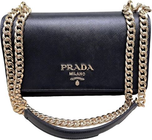 حقيبة برادا صغيرة من جلد سافيانو باللون الأسود مع حقيبة كروس بسلسلة ذهبية in Kuwait