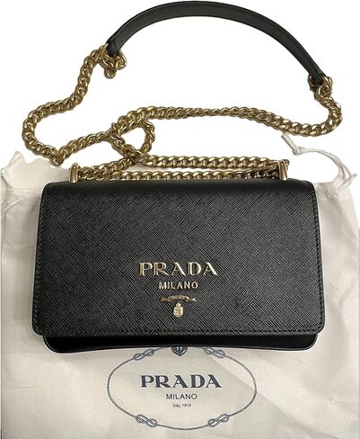 حقيبة برادا صغيرة من جلد سافيانو باللون الأسود مع حقيبة كروس بسلسلة ذهبية in Kuwait