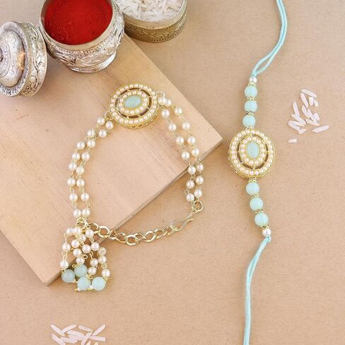 مجموعة كومبو لومبا راخي كومبو من آي جويلز راكشابهاندان الخاصة المرصعة باللؤلؤ بهيا بهابهي والمعلقة باللؤلؤ (R096-CO) in Kuwait