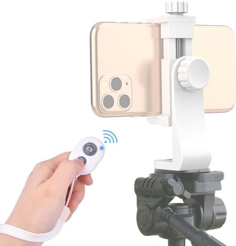 Universal Phone Tripod Mount Adapter with Ｗireless Camera Remote, Cell Phone Holder with Adjustable Clamp for Selfie Stick Monopod Compatible with iPhone, Samsung and so on, Wrist Strap Included in Kuwait