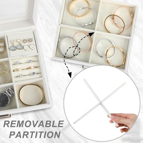 Jewelry Box For Women - 3 Layer Jewelry Organizer With Clear Lid, Large Jewelry Case With 2 Drawers For Bracelets Rings Earrings Necklace Storage, 8 x 9.2 x 5.3 Inches, White+Gold in Saudi Arabia