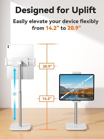 Adjustable iPad Stand with 21" Height Extension, 360° Swivel Tablet Holder for Desk, Surface Pro Stand, Portable Monitor Stand Compatibility with 4.7-15.6" Tablets and Smartphones, Display - Black in Kuwait