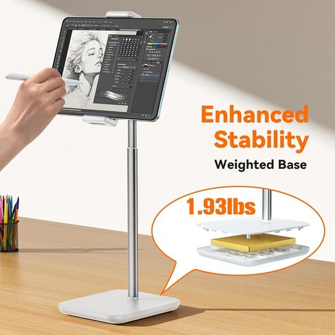 Adjustable iPad Stand with 21" Height Extension, 360° Swivel Tablet Holder for Desk, Surface Pro Stand, Portable Monitor Stand Compatibility with 4.7-15.6" Tablets and Smartphones, Display - Black in Kuwait