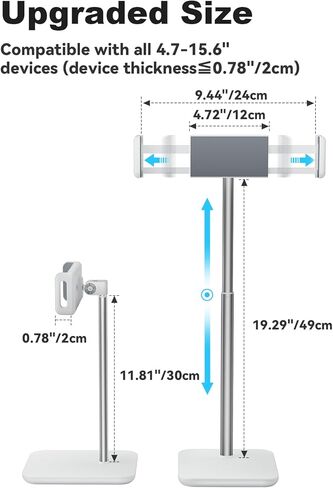 Adjustable iPad Stand with 21" Height Extension, 360° Swivel Tablet Holder for Desk, Surface Pro Stand, Portable Monitor Stand Compatibility with 4.7-15.6" Tablets and Smartphones, Display - Black in Kuwait