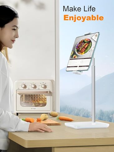 Adjustable iPad Stand with 21" Height Extension, 360° Swivel Tablet Holder for Desk, Surface Pro Stand, Portable Monitor Stand Compatibility with 4.7-15.6" Tablets and Smartphones, Display - Black in Kuwait