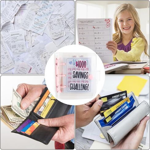 1000 Savings Challenge Binder, Savings Challenges Book, Money Saving Binder, Mini Binder Savings Challenge with Cash Envelopes for Cash Stuffing, Budgeting (Pink) in Kuwait