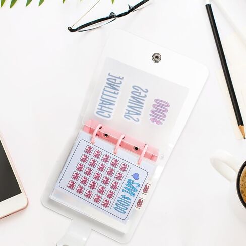 1000 Savings Challenge Binder, Savings Challenges Book, Money Saving Binder, Mini Binder Savings Challenge with Cash Envelopes for Cash Stuffing, Budgeting (Pink) in Kuwait