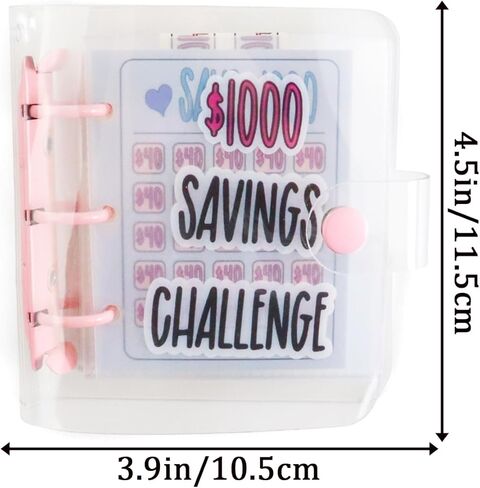 1000 Savings Challenge Binder, Savings Challenges Book, Money Saving Binder, Mini Binder Savings Challenge with Cash Envelopes for Cash Stuffing, Budgeting (Pink) in Kuwait