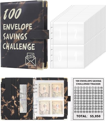 100 Envelopes Money Saving Challenge Binder - A5 Money Saving Budget Binder Easy and Fun Way to Save $5,050 Savings Challenges Book with Envelopes (Black) in Saudi Arabia