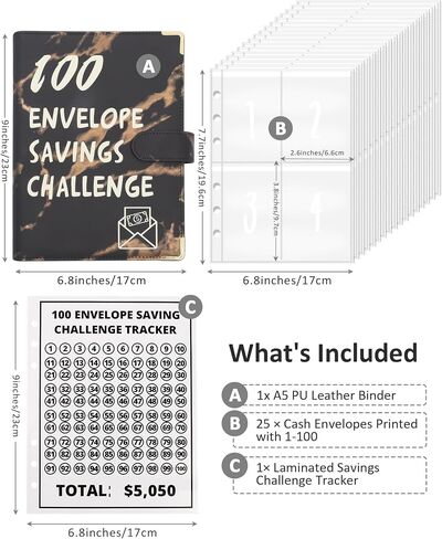 100 Envelopes Money Saving Challenge Binder - A5 Money Saving Budget Binder Easy and Fun Way to Save $5,050 Savings Challenges Book with Envelopes (Black) in Saudi Arabia