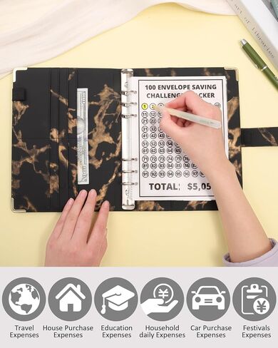 100 Envelopes Money Saving Challenge Binder - A5 Money Saving Budget Binder Easy and Fun Way to Save $5,050 Savings Challenges Book with Envelopes (Black) in Saudi Arabia