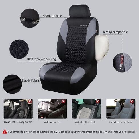 CAR PASS Ultrasonic Embossing Cloth Universal Seat Covers,Cute Breathable Car Seat Cover with 5mm Composite Sponge Inside,Airbag Compatible,2zipper Bench for Sedan,SUV,Truck(Beige,Full Set) in Kuwait