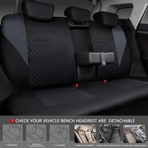 CAR PASS Ultrasonic Embossing Cloth Universal Seat Covers,Cute Breathable Car Seat Cover with 5mm Composite Sponge Inside,Airbag Compatible,2zipper Bench for Sedan,SUV,Truck(Beige,Full Set) in Kuwait