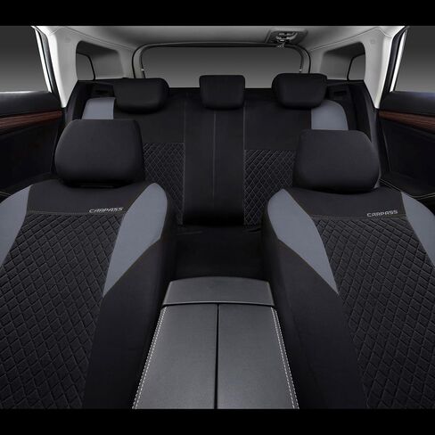 CAR PASS Ultrasonic Embossing Cloth Universal Seat Covers,Cute Breathable Car Seat Cover with 5mm Composite Sponge Inside,Airbag Compatible,2zipper Bench for Sedan,SUV,Truck(Beige,Full Set) in Kuwait