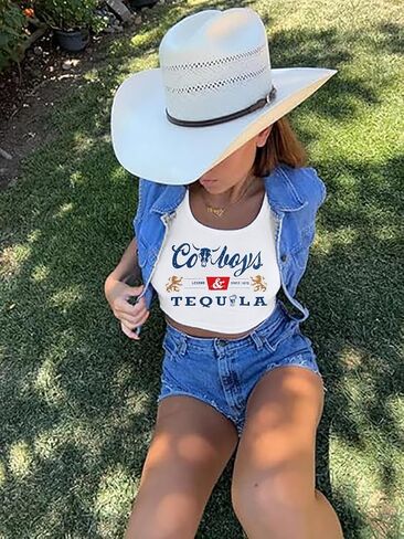 Western Cowgirl Tank Tops Women Country Music Crop Top Sleeveless Cowboy Graphic Cami Shirt in Saudi Arabia