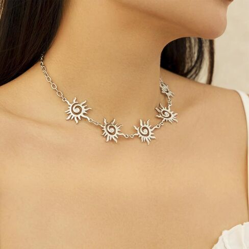 Sun Necklace for Women Gold Sun Choker Necklace Sunburst Necklace Bohemian Sun Collar Necklace 18K Gold Plated Choker Necklace Sun Jewelry for Women in Saudi Arabia