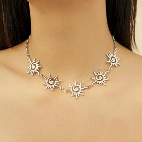 Sun Necklace for Women Gold Sun Choker Necklace Sunburst Necklace Bohemian Sun Collar Necklace 18K Gold Plated Choker Necklace Sun Jewelry for Women in Saudi Arabia